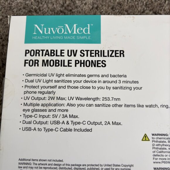 NUVO MED Portable UV Sterilizer For Mobile Phones 2X Dual Port Mobile Charger - Picture 3 of 3